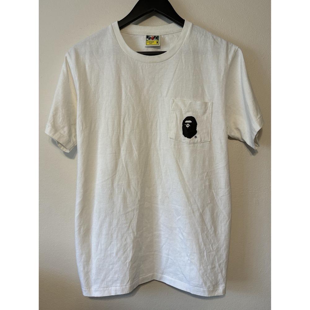 BAPE A Bathing Ape Pocket T Shirt Streetwear Japan Size S White Streetwear